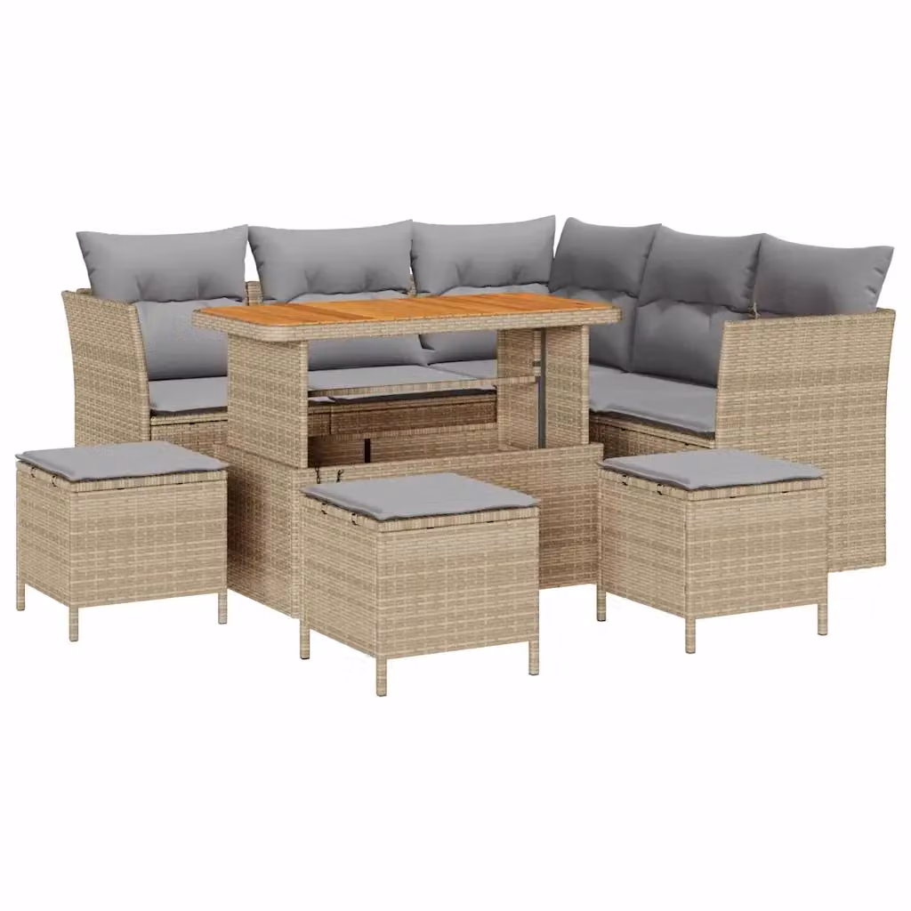 Set Divano da Giardino vidaXL 9 Pezzi Beige con Cuscini e Tavolino in Polyrattan e Acciaio – 2