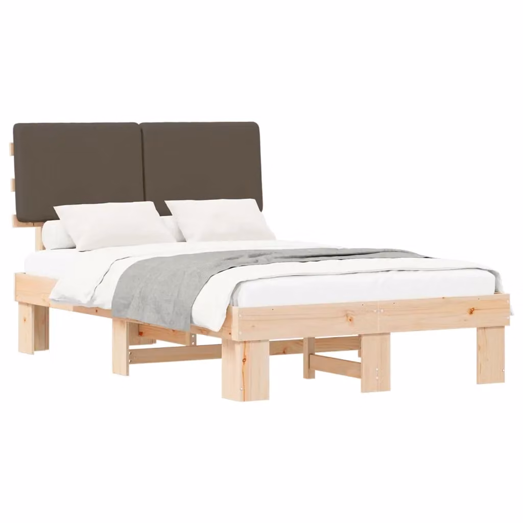 Letto con Testiera Rivestita vidaXL in Pino Massello, Colore Beige o Grigio, L/P/H: 120 x 200 cm – 2