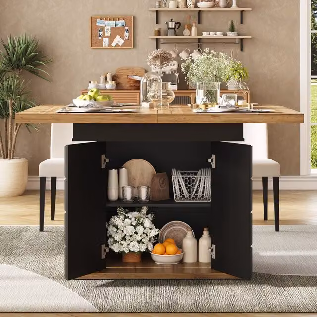 Tavolo da pranzo allungabile 110 a 140 x 80 x 75 cm in MDF e metallo per 4 a 6 persone con contenitore