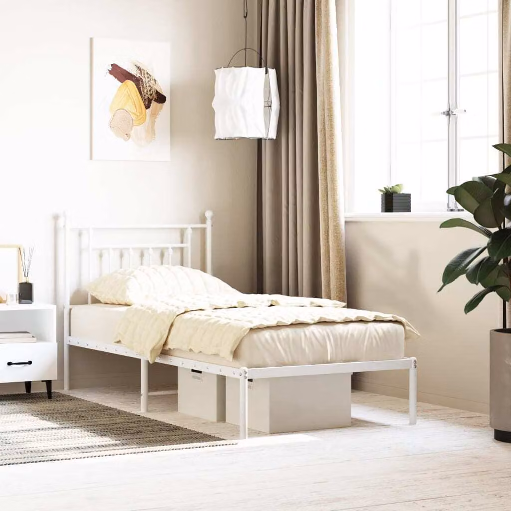 The Living Store Struttura letto con testiera in metallo bianco 80x200 cm