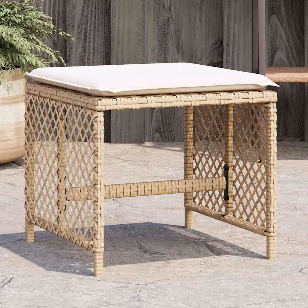 Set di 4 sgabelli da giardino vidaXL in polyrattan con cuscini beige L/P/H: 41 x 41 x 36 cm