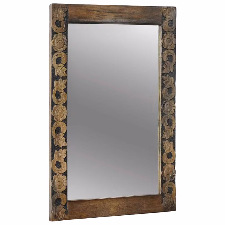 Specchio da parete rettangolare vidaXL in legno e vetro marrone rustico L: 70 cm, H: 50 cm