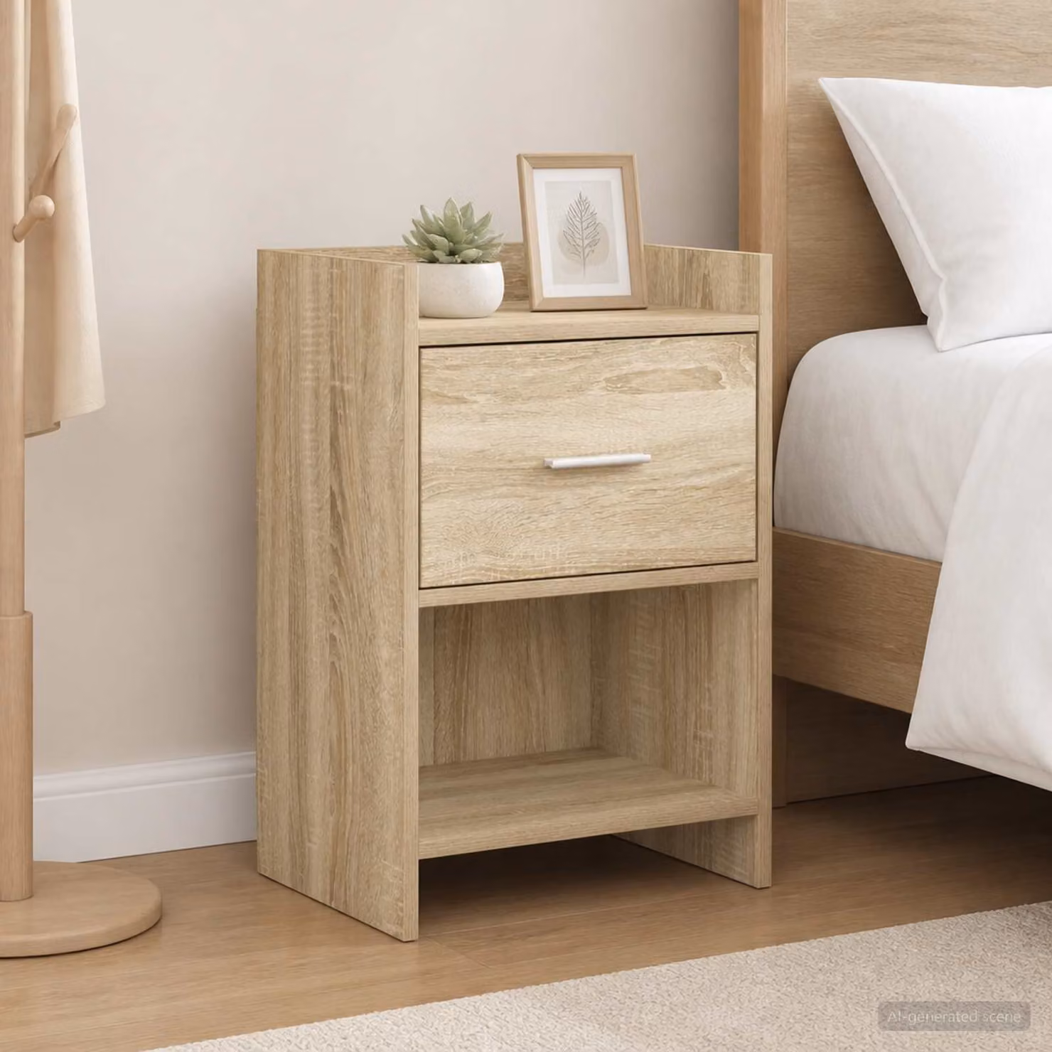 Comodino moderno vidaXL in legno ingegnerizzato e metallo, colore beige e marrone, L 40 cm x P 30 cm x H 60 cm