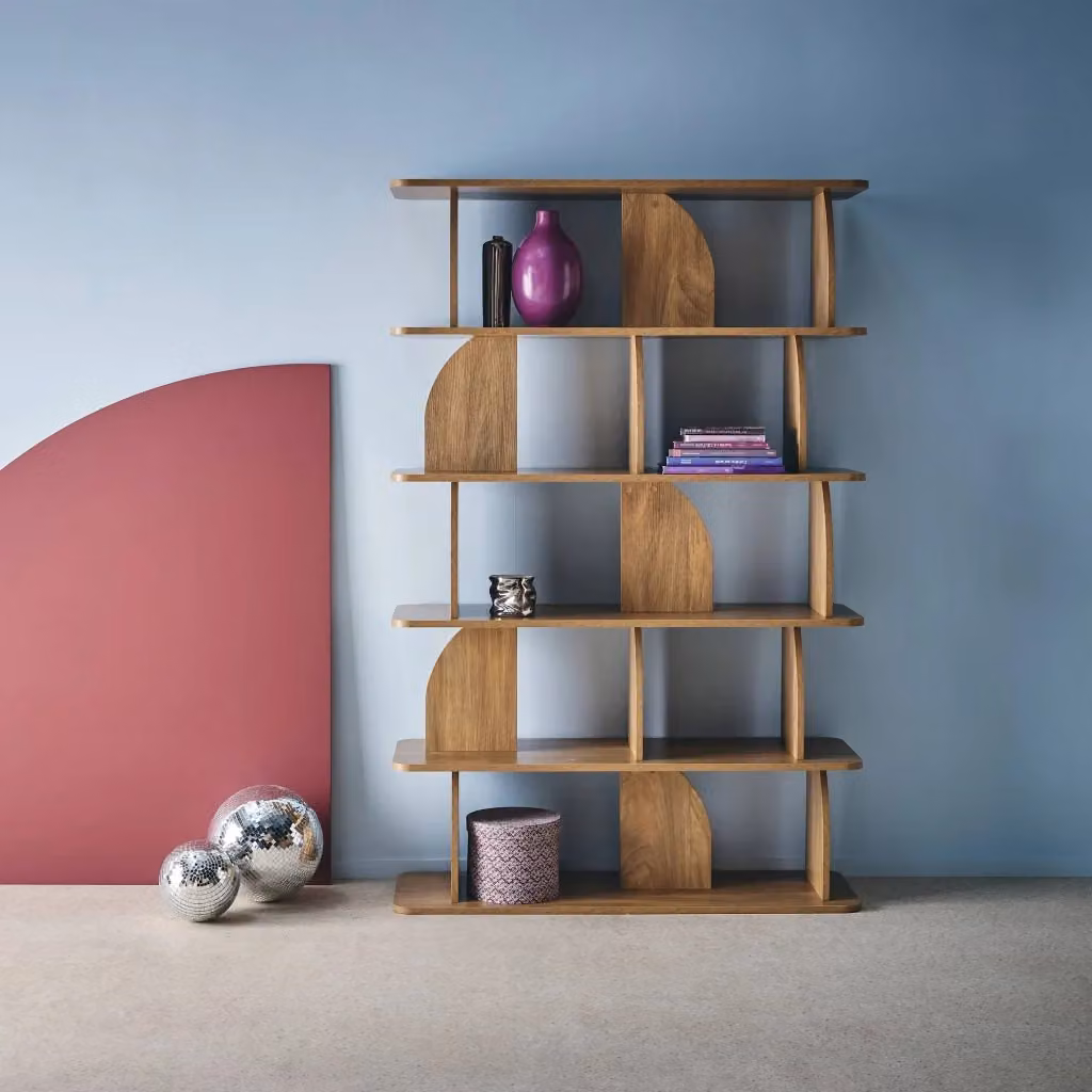 Libreria etnica Sweeek in legno e metallo a 5 livelli, colore marrone, H 185 x L 120 x P 40 cm – 2