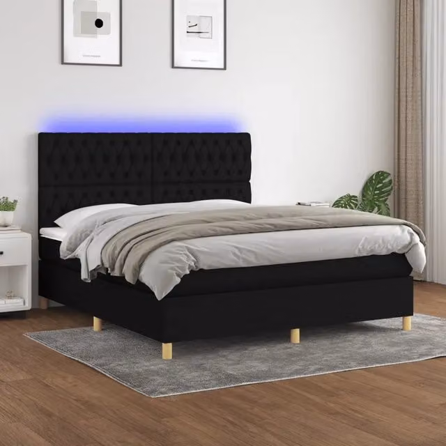Letto Ibrido con Materasso vidaXL in Tessuto Nero con Illuminazione LED e Porte USB L/P/H: 160 x 200 x 128 cm – 1