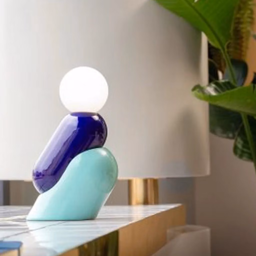 Lampada da tavolo Ferroluce Tata in ceramica e vetro blu e bianca – 2