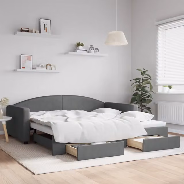 Divano Letto Estraibile Cassetti-Sofa Letto-Daybed Grigio Scuro 100x200cm Tessuto 811947