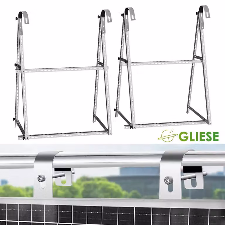 4X staffa PV 118cm Pannello solare rinforzato ringhiera balcone 0°-90° con gancio rotondo