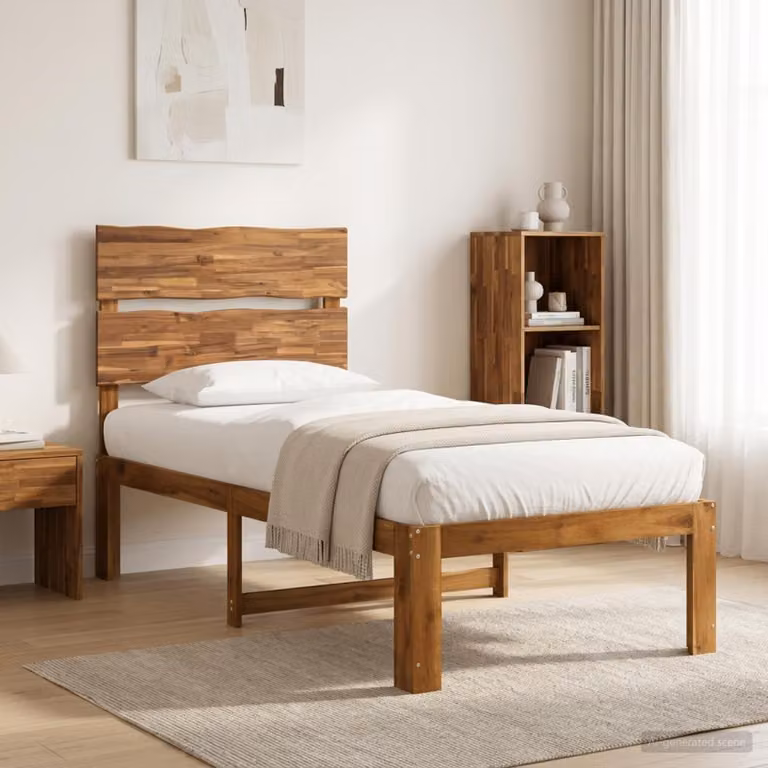 Letto Singolo con Testiera vidaXL ROSTOCK in Legno di Acacia Naturale L: 90 cm, P: 200 cm, H: 105 cm