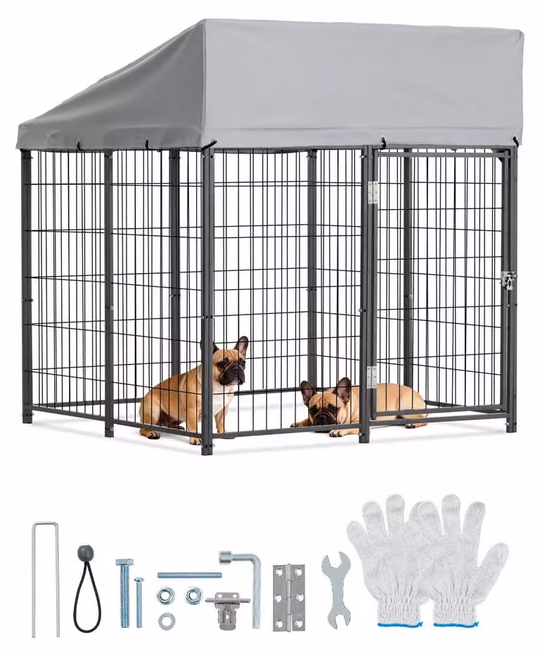 Gabbia per cani, dimensioni 1,12 x 1,15 x 1,25 m - Recinto per cani da esterno - Con serratura di sicurezza - Tetto resistente ai raggi UV e impermeabile - Struttura in metallo robusta - Adatta per cani di grossa taglia
