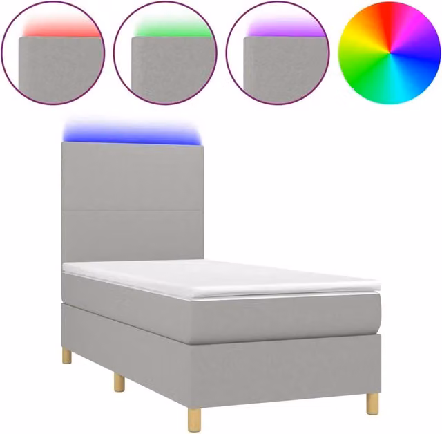 Letto singolo | Letto per adulti | Letto a Molle Materasso e LED Grigio Chiaro 90x190 cm Tessuto