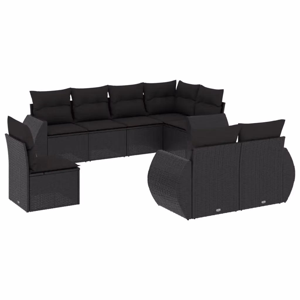 Set di divani da giardino vidaXL a forma di L con 8 cuscini neri in polyrattan e struttura in metallo – 2