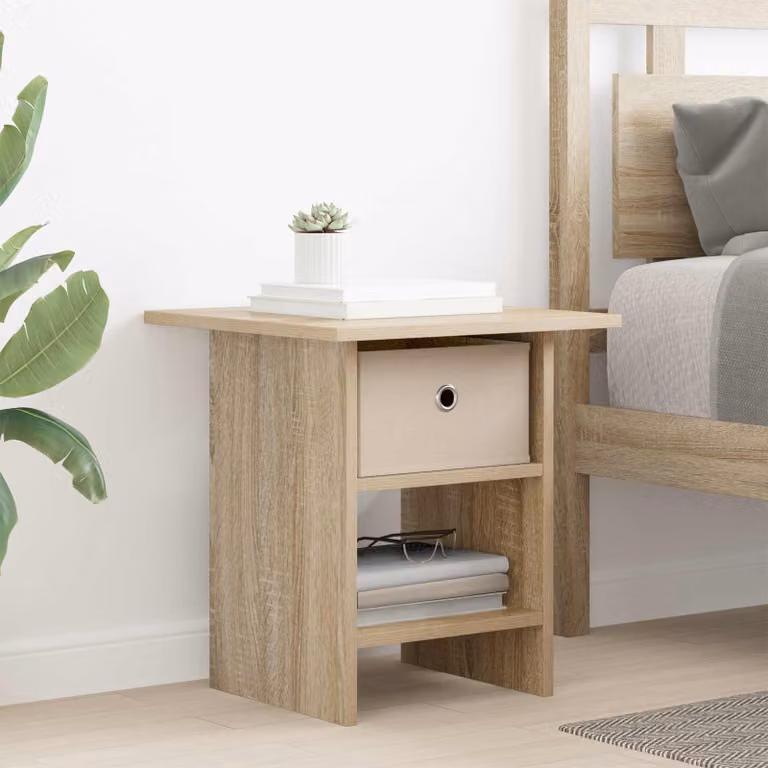 Comodino moderno vidaXL in legno ingegnerizzato color rovere sonoma, L 41 cm x P 40 cm x H 45 cm