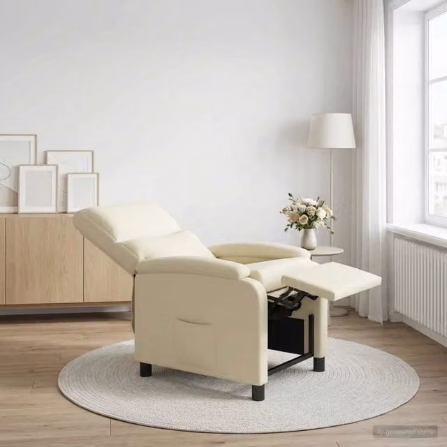 Poltrona reclinabile relax in similpelle beige con braccioli per soggiorno e ufficio