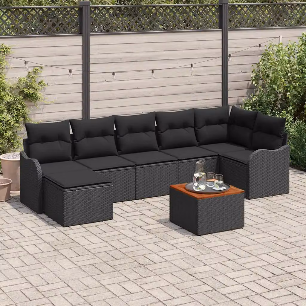 Set Divano da Giardino vidaXL 8 Pezzi in Polyrattan Nero con Cuscini e Funzione Archiviazione – 1