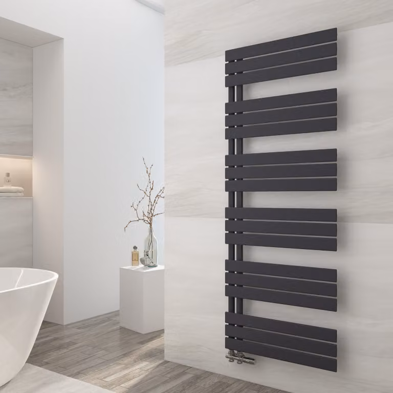 EMKE radiatore bagno piatto 1599x600 mm nero scaldasalviette asciugamani, pannello portasalviette attacco laterale per bagno 958W senza elemento riscaldante