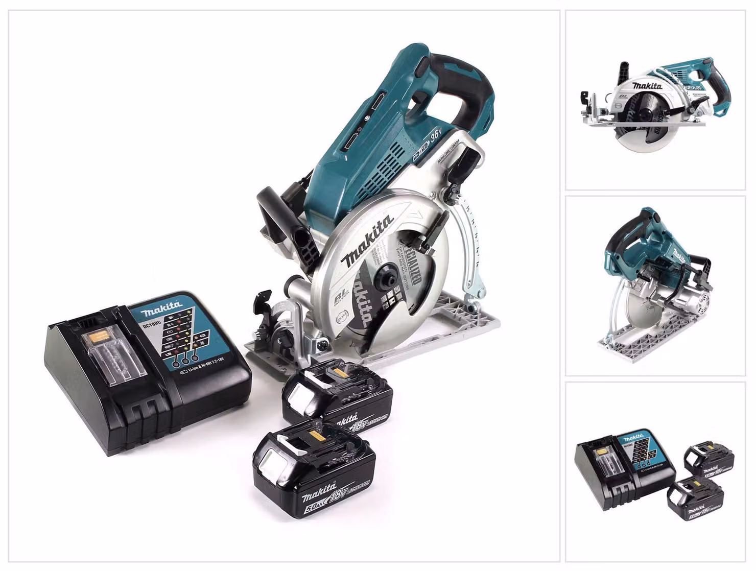 Sega circolare a batteria Makita DRS 780 RT 36V ( 2x18V ) 185 mm brushless + 2x batteria 5,0Ah + caricabatterie