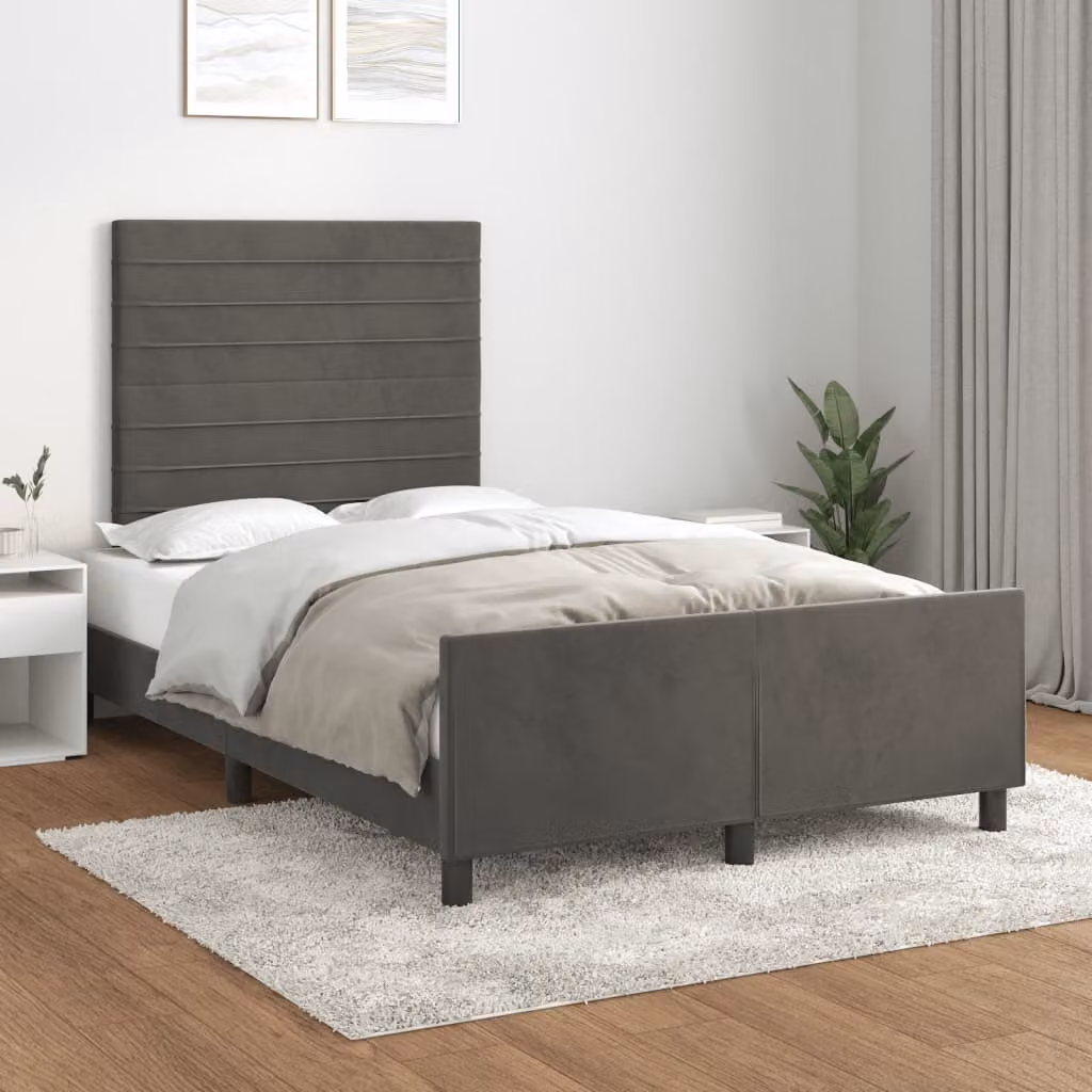 The Living Store Struttura letto con testata grigio scuro 120x200 cm in velluto