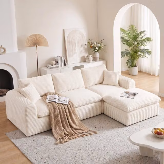 Divano modulare 3 in 1 configurabile in schiuma e molle beige