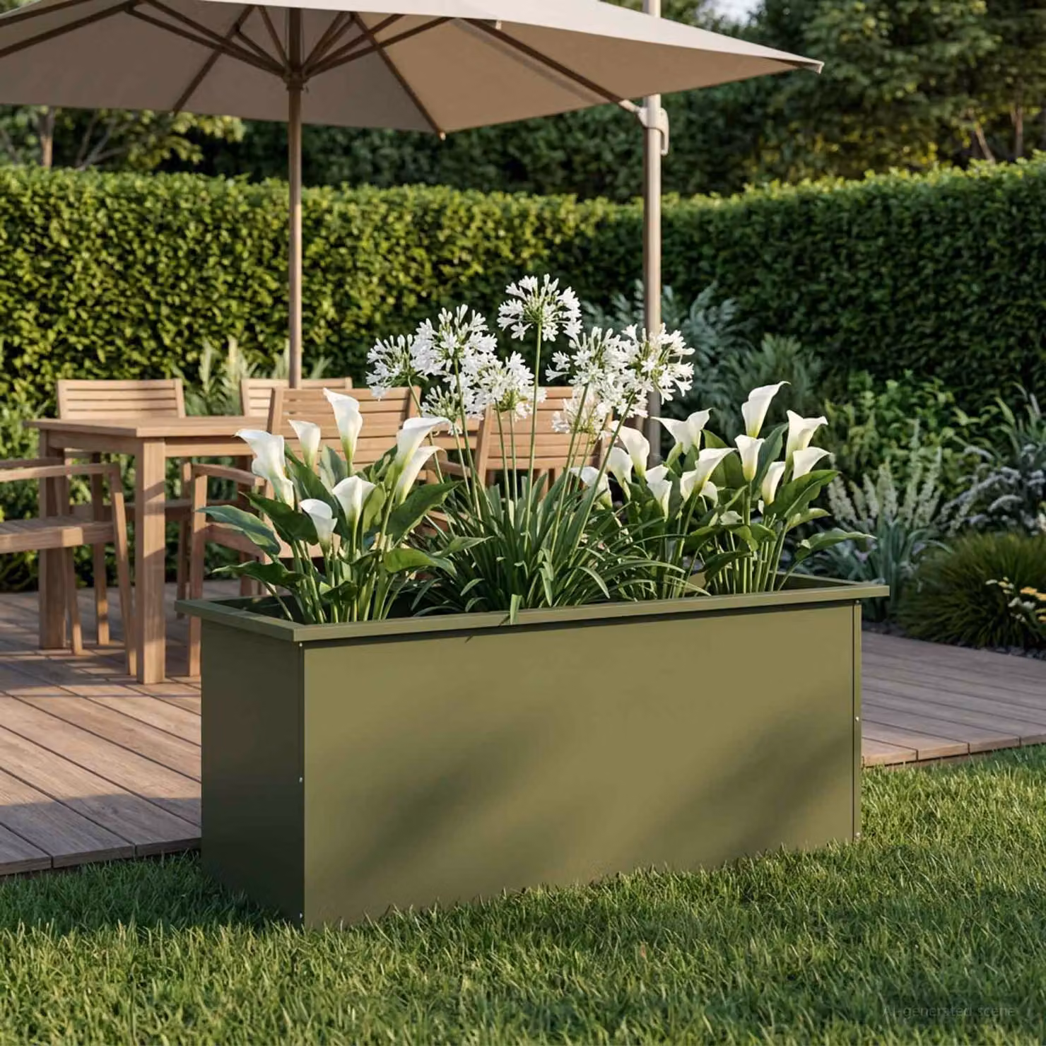 Fioriera da giardino con LED vidaXL in acciaio Verde Oliva L: 100 cm, P: 40 cm, H: 40 cm