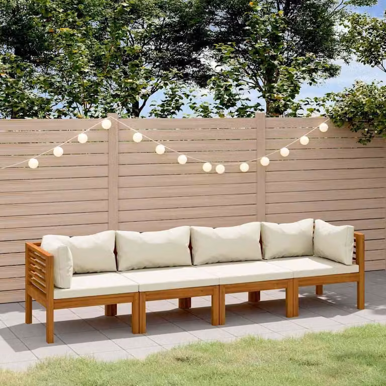 vidaXL Divano da Giardino a L con Cuscini Beige in Legno di Acacia Massello