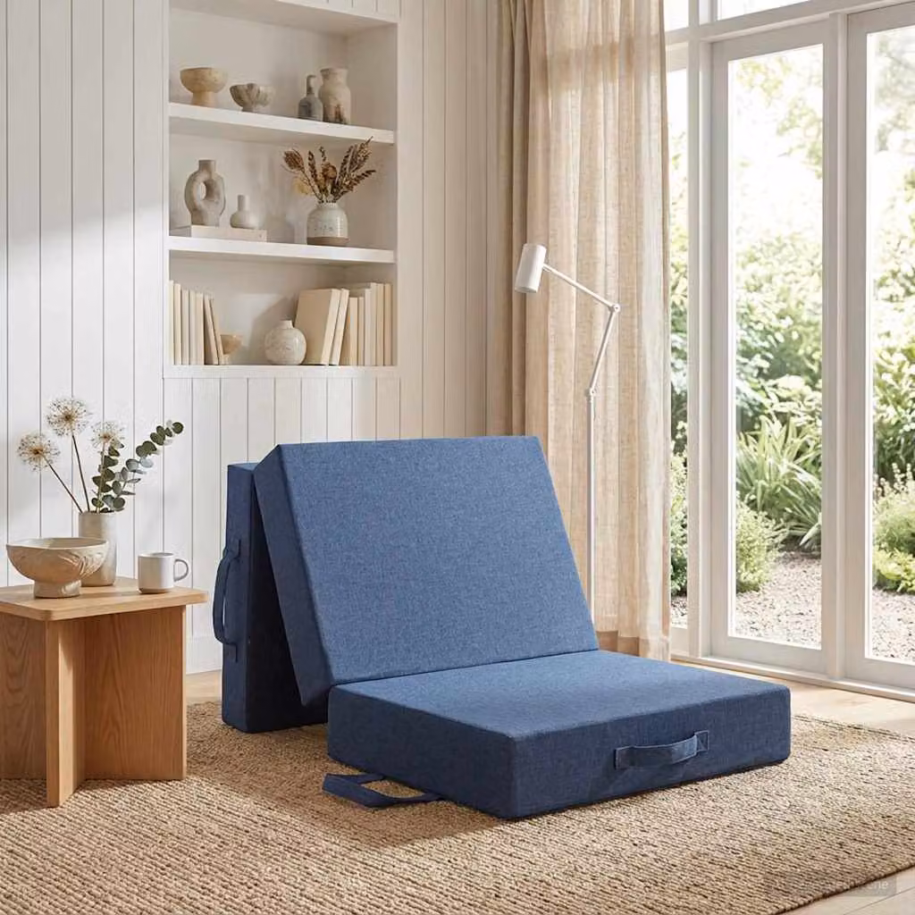 vidaXL Divano Letto Pieghevole Moderno in Tessuto Blu L: 75 cm, P: 67 cm, H: 45 cm