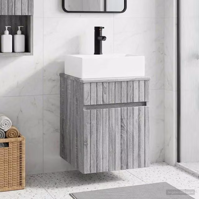Mobile Lavabo da Parete Moderno vidaXL Grigio Opaco L: 39 cm, P: 41 cm, H: 62,5 cm
