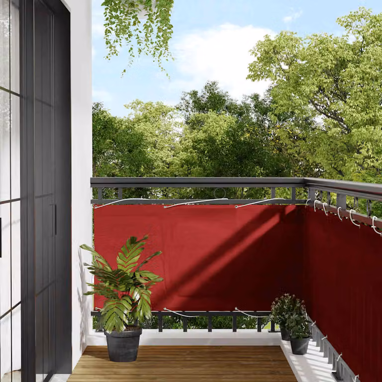 vidaXL Paravento da Balcone Rosso in Poliestere Opaco con Supporto in Alluminio L: 1000 cm, H: 75 cm
