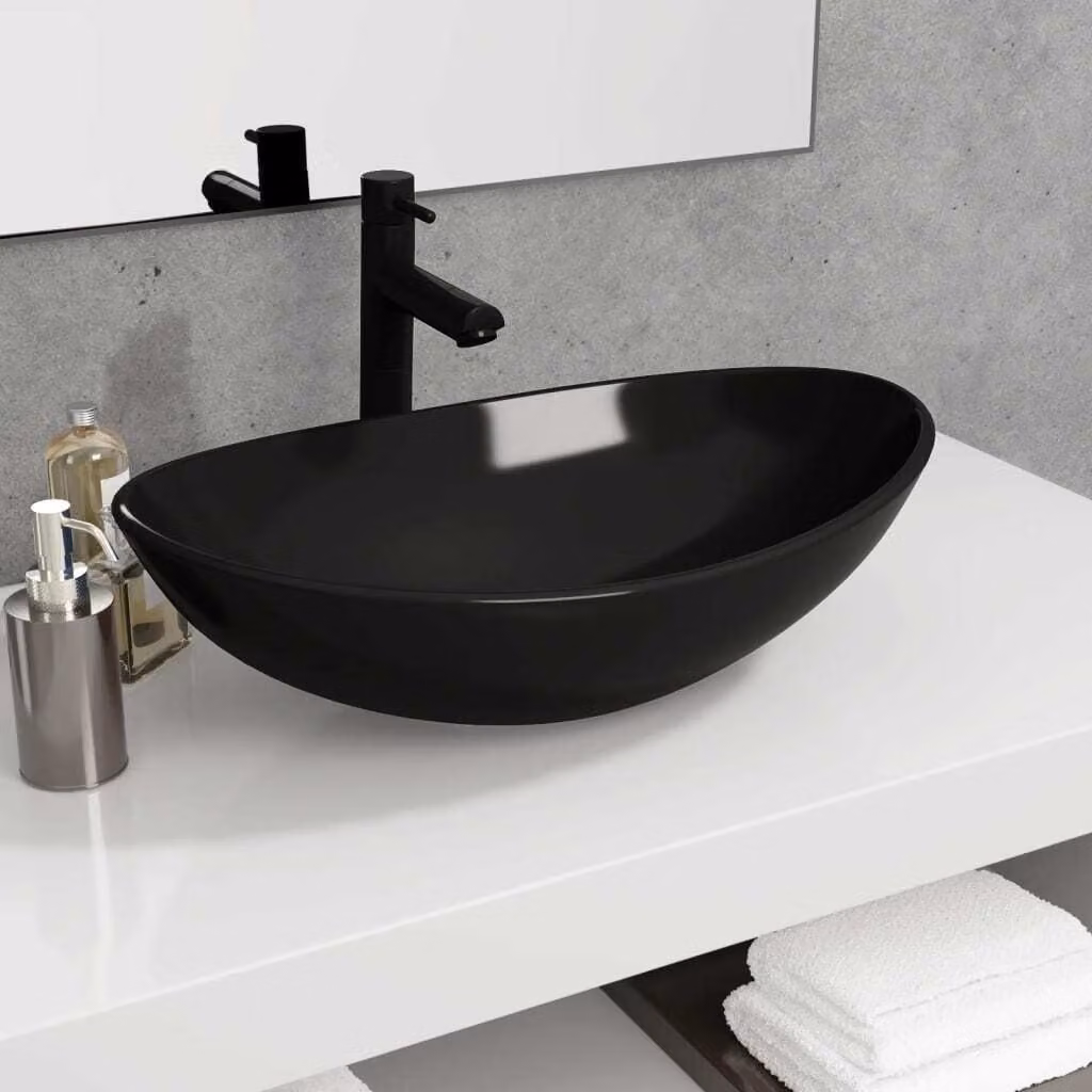 The Living Store Lavabo in vetro temperato 54,5x35x15,5 cm Nero