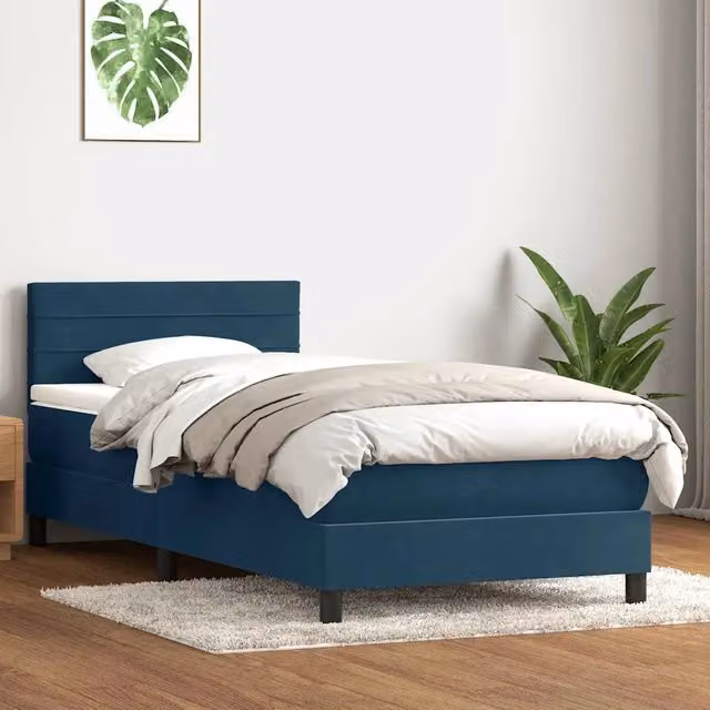Letto a molle con materasso ibrido vidaXL in velluto blu scuro L 80 cm x P 223 cm x H 33 cm