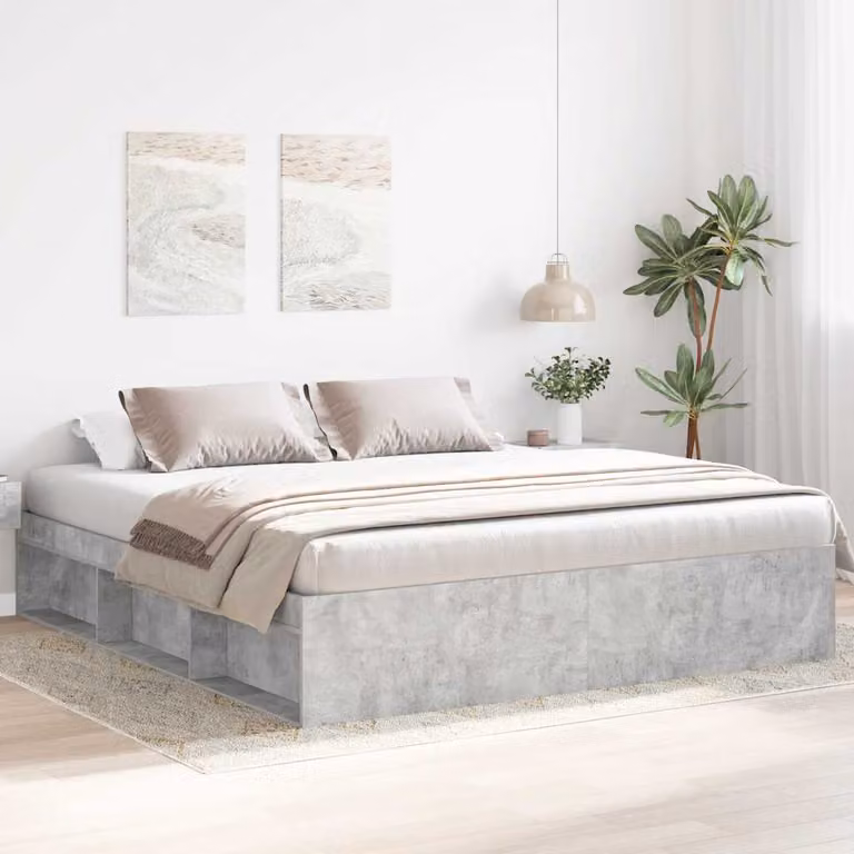 Giroletto vidaXL Super King Grigio con Compartimenti Laterali e Struttura in Legno e Tessuto L: 180 cm, P: 200 cm, H: 35 cm