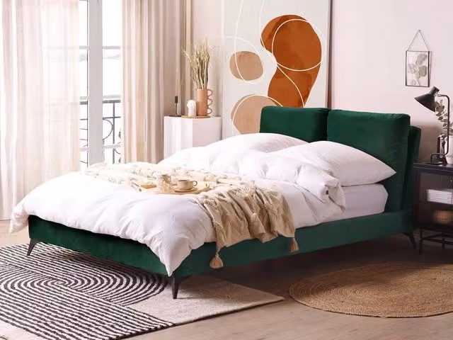 Letto imbottito moderno Beliani in velluto verde L/P/H: 140 x 200 cm – 1