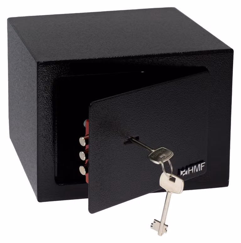 Cassaforte piccola con chiave, cassaforte da incasso, HMF 49216, 23x17x17 cm, nero