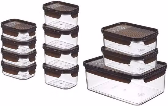 Set da 11 contenitori per alimenti Lock & Lock in plastica trasparente e nera, ermetici e senza BPA, adatti a microonde, congelatore e lavastoviglie