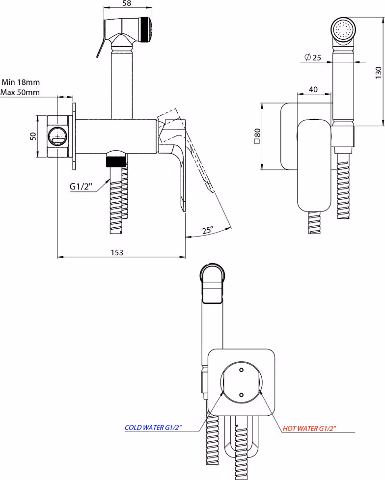Miscelatore da incasso SPY con doccetta WC, oro
