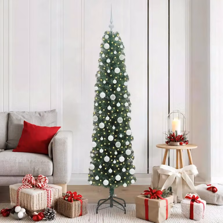 Albero di Natale artificiale moderno vidaXL verde con 300 LED luce bianca calda, Altezza: 180 cm