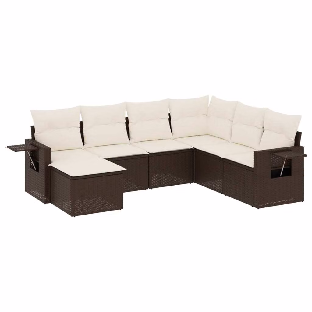Set Divani da Giardino 7 pz con Cuscini Marrone in Polyrattan