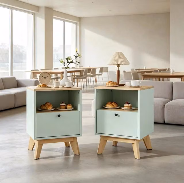 Set di 2 comodini 40x40x55 cm in MDF verde chiaro con vano contenitore –