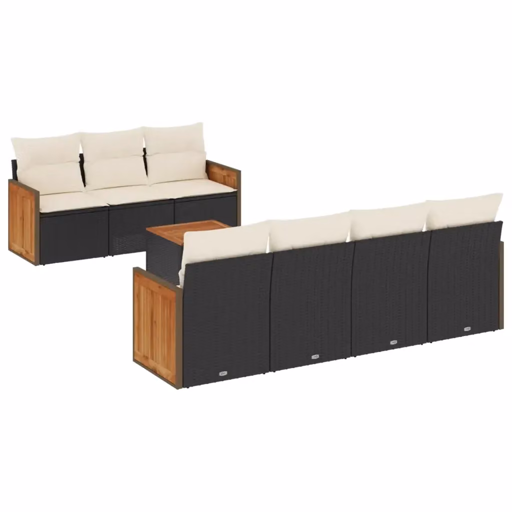 vidaXL Set Divani da Giardino a L in Polyrattan Nero con Cuscini e Tavolino da Caffè – 2