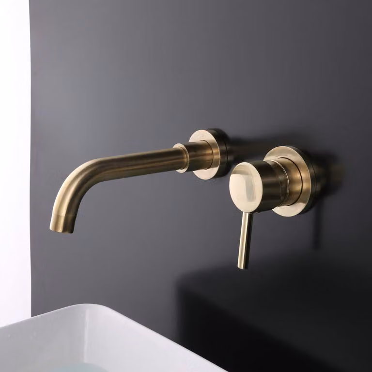 Miscelatore monocomando per bagno, finitura oro spazzolato, in ottone