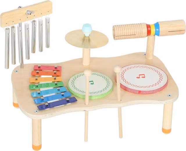 AIYAPLAY Set di Strumenti Musicali per Bambini in Legno con Tamburo e Xilofono, L/P/H: 40 x 24 x 29 cm, Legno Naturale – 1