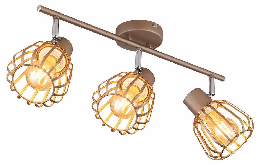 Lampada da soffitto OLIN, a 3 luci, marrone, faretto, L 50 cm, metallo