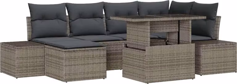 Set Divano da Giardino 7 pcs Grigio Poly Rattan