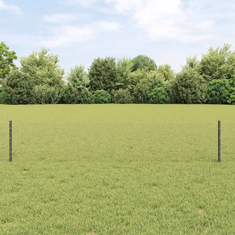 Recinzione esagonale con pali vidaXL in acciaio e PVC grigio, L: 10 m, H: 0,4 m