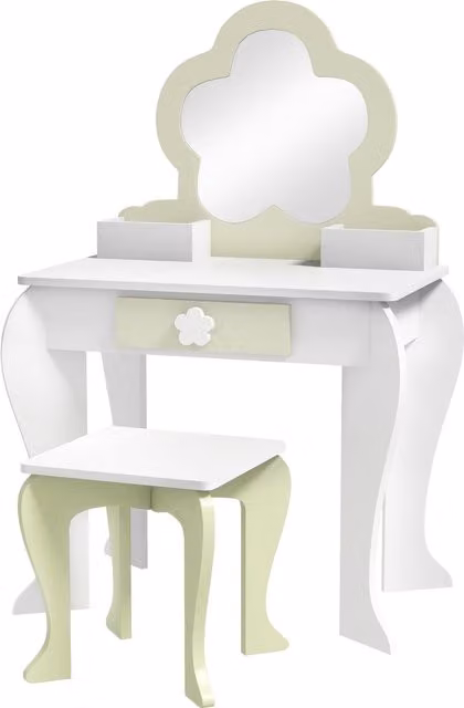 Set Toeletta per Bambina ZONEKIZ con Specchio, Sgabello e Contenitori in Legno Bianco – 1