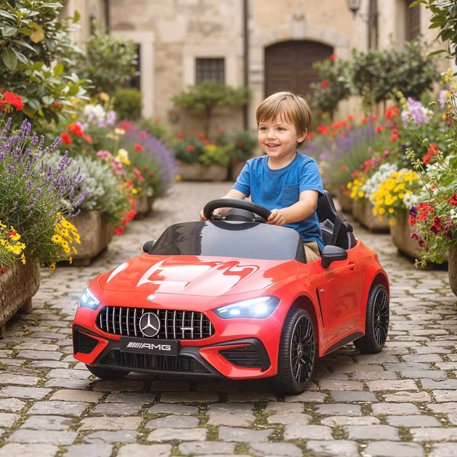 Auto elettrica Mercedes AIYAPLAY per bambini con telecomando, motori 12V, luci LED e musica, colore Rosso – 2