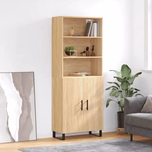 Credenza moderna vidaXL in legno e metallo, colore beige e marrone, L: 69,5 cm, P: 34 cm, H: 180 cm