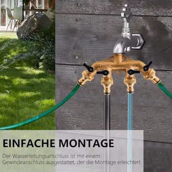 Distributore per giardino a 4 vie da 3/4 di pollice in ottone massiccio con 4 raccordi rapidi e guarnizioni, resistente alla corrosione, ideale per l'irrigazione del giardino, la serra e l'uso esterno
