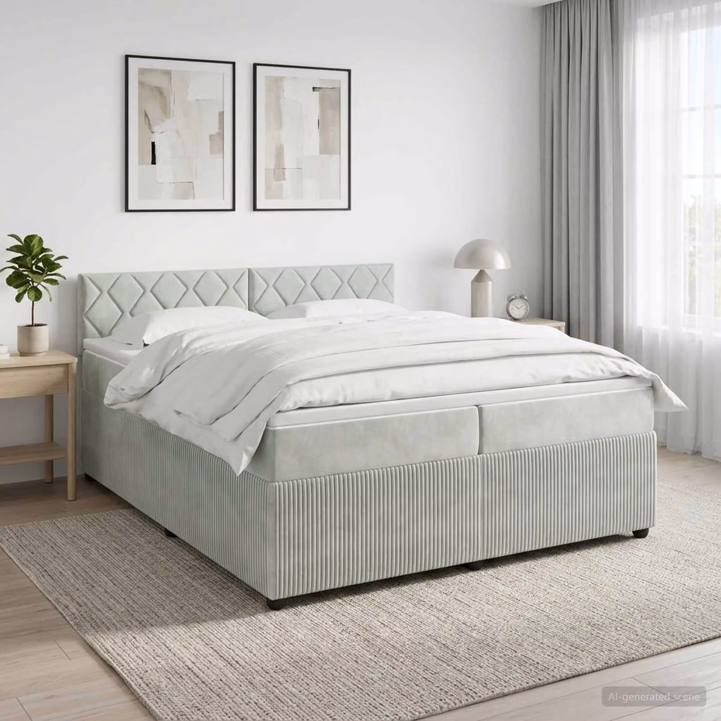 Letto box spring con materasso ibrido vidaXL in tessuto Grigio Chiaro L/P/H: 200 x 200 x 88 cm