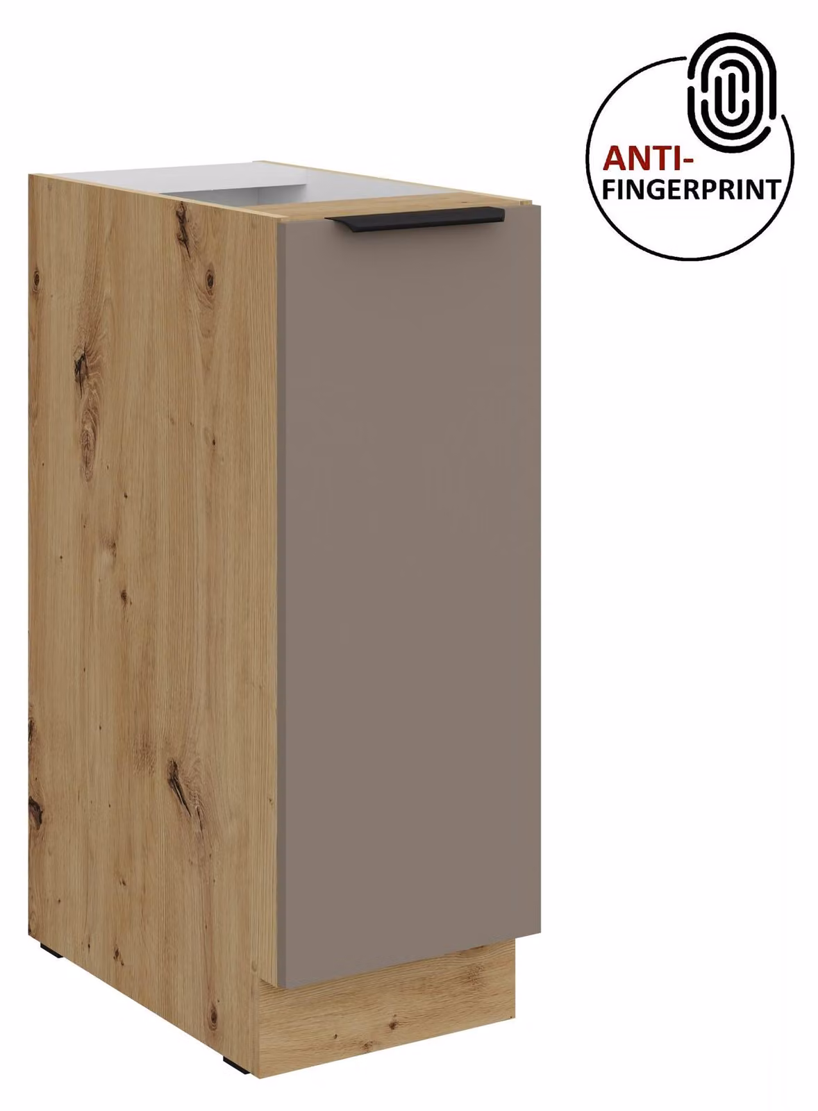 Mobile base da cucina con cassetto estraibile da 30 cm, cucina ARIA grigio sabbia ultra opaco + rovere Artisan opaco, frontali di alta qualità con rivestimento anti-impronta, blocco cucina